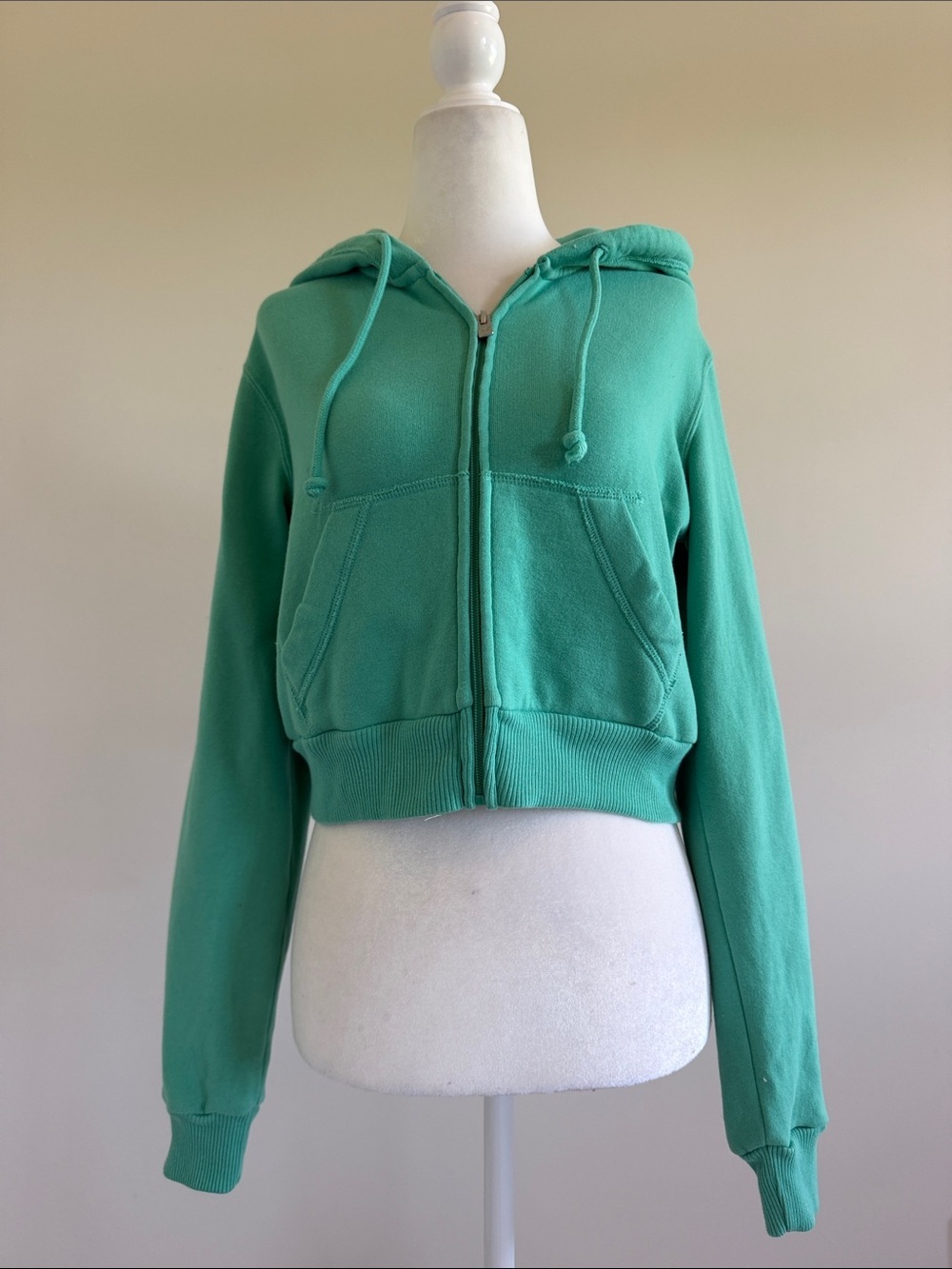 HOLLISTER Cropped Mint Green Zip Hoodie size XXS